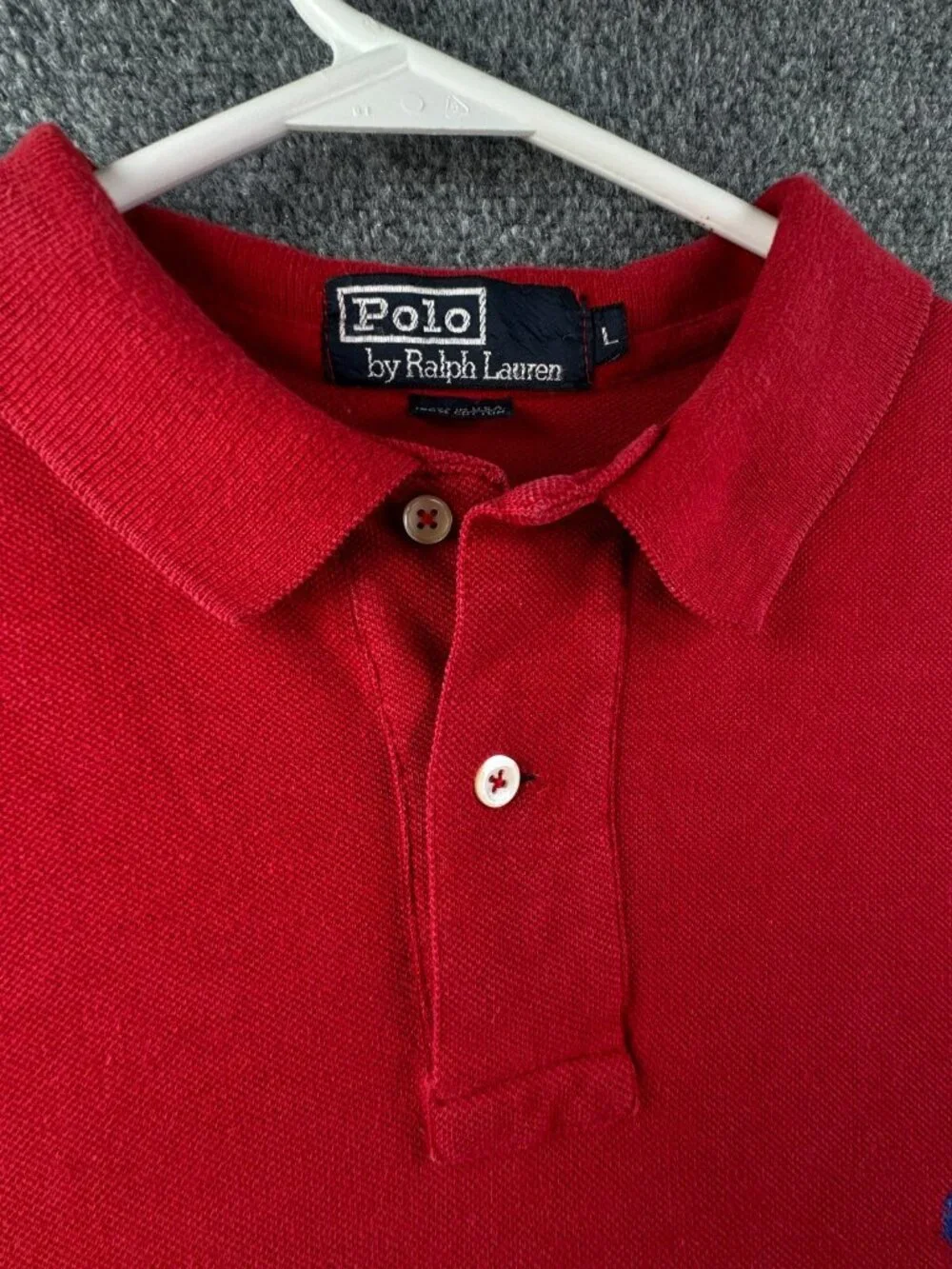 VTG Polo Ralph Lauren EXTRA LONG Large Red Short Sleeve Polo Shirt USA Cotton